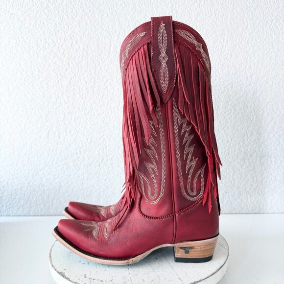 Lane SENITA FALLS Womens Cowboy Boots 7.5 Red Fringe Western Cowgirl Mid Calf - Picture 4 of 11